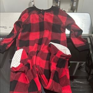 Girls 3T zipper footie one piece Christmas buffalo plaid pajamas unisex neutral